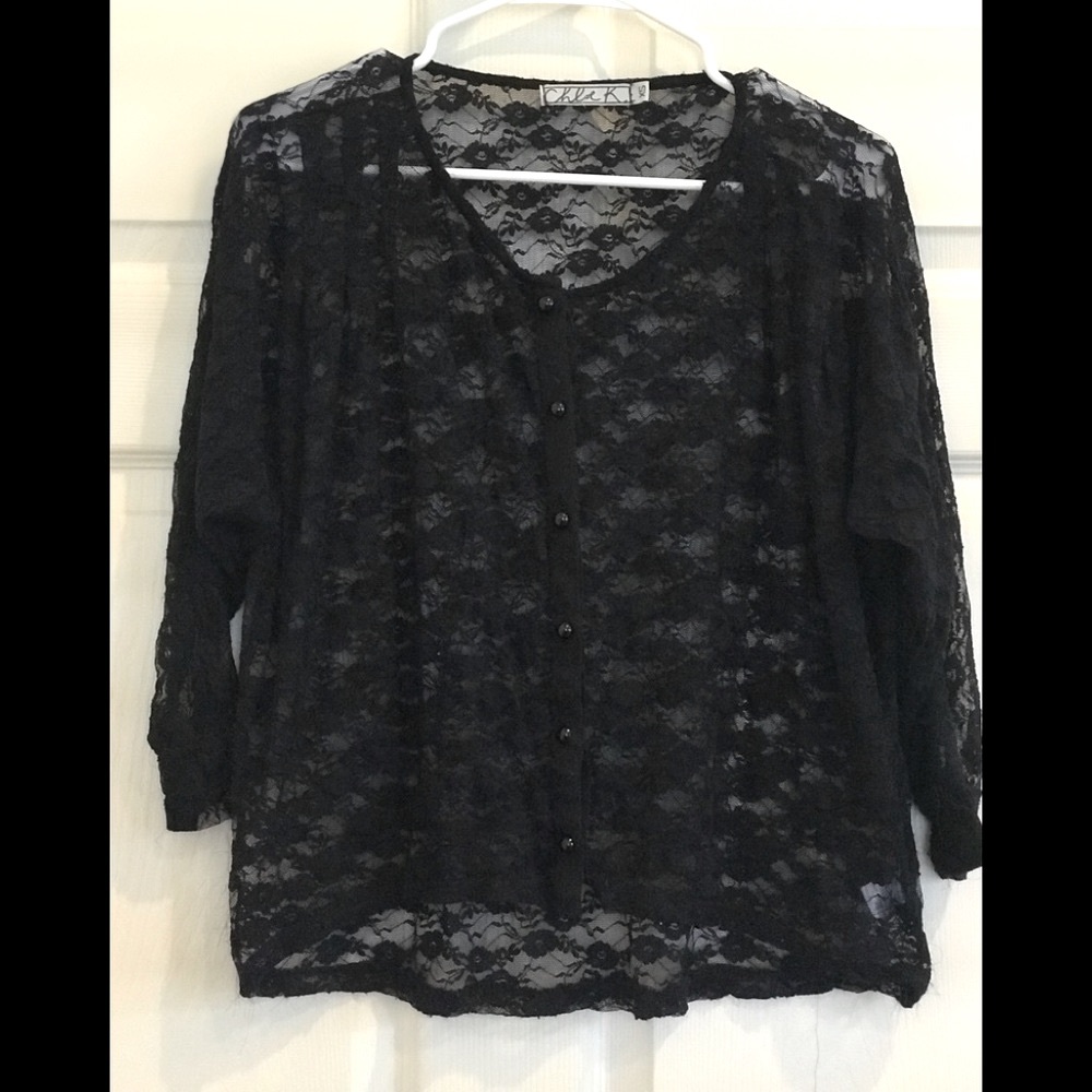 CHLOE K black lace button down top